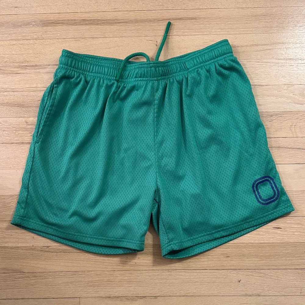 Overtime Men's OT Classic Mesh Shorts, green w/blue logo, M